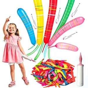 100-Pack Rocket Balloons, Whistling Flying Balloon with Aerodynamic Tip, Reusable Long Balloons with Pump, Kids Toys for Birthday Party Outdoor Fun
