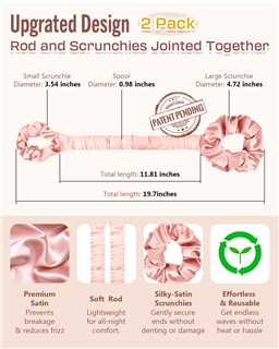 BONNET QUEEN Heatless Hair Curler Set (2Pcs), Heatless Curls Overnight with Satin Hair Rollers, All-in-One Curling Rod for Hair Curlers to Sleep In, Cream Pink(For Bouncy Curls)