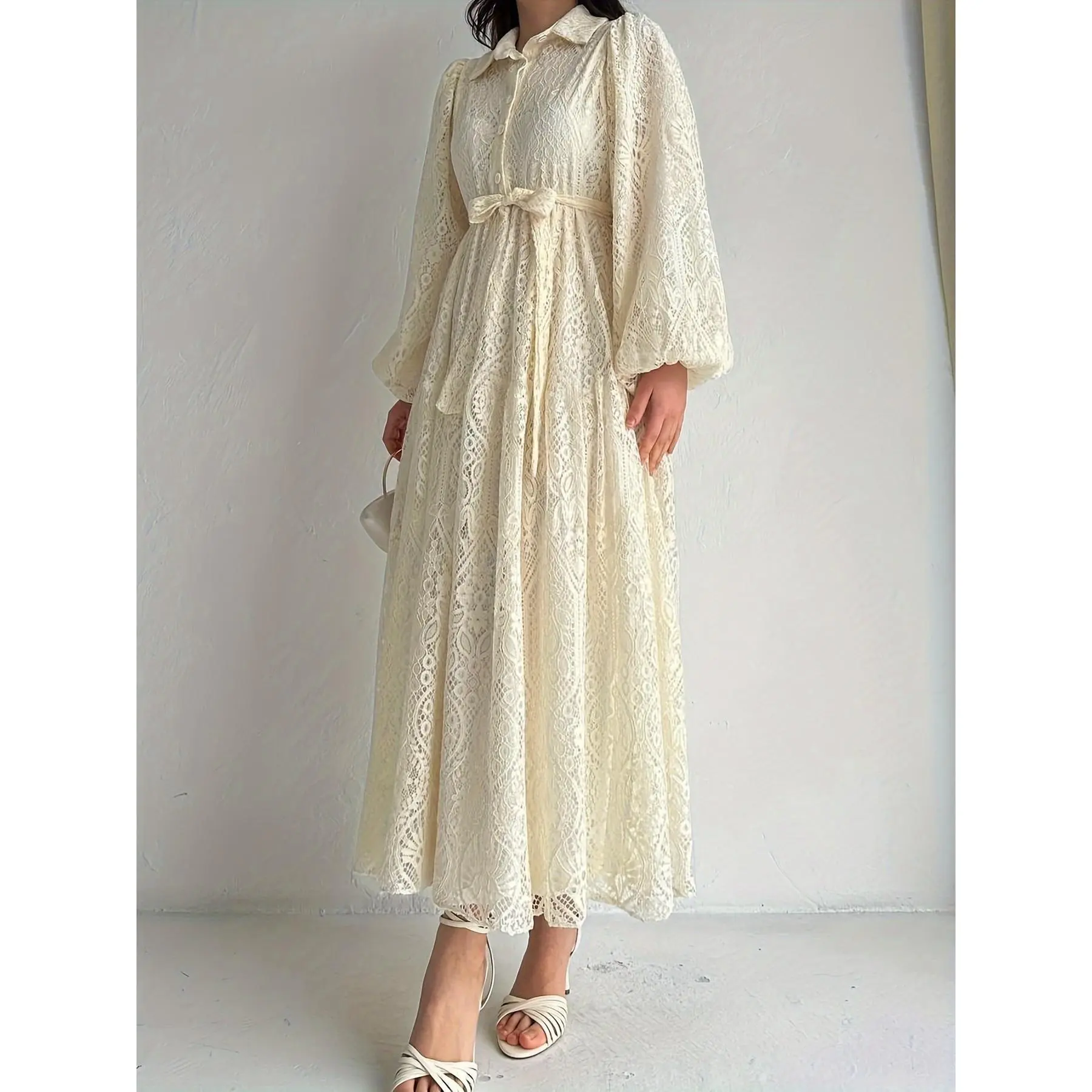 Women's Middle Eastern Muslim Lace Collar Robe Dress - TikTok Shop