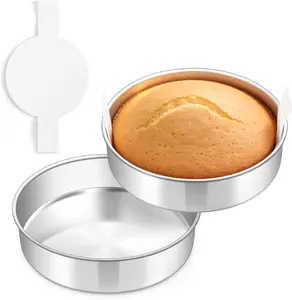 8 Inch Round Cake Pan Set of 2, Stainless Steel Layer Cake Baking Pans Tins with 90 Pcs Parchment Paper, Non-Toxic Healthy Bakeware for Birthday Wedding, Mirror Finish, Dishwasher Safe