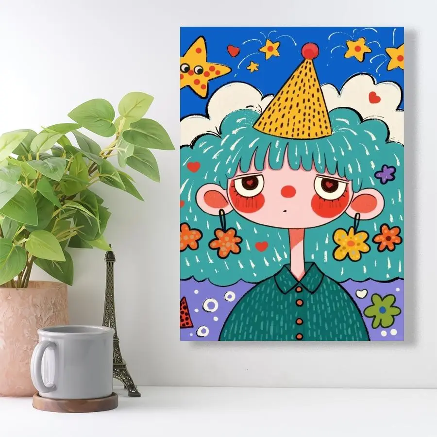 Cute Cartoon Anime Girl Pattern Canvas Painting, Modern Art Home Decor for Living Room, Bedroom, Kitchen & Restaurants Decor, Perfect Friend Gift