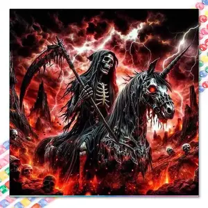 5D DIY Full Drill Round Diamond Painting - Diamond Painting Kits - Diamond Art Kit Skull Knight Unicorn Mosaic, Canvas - DIY Decorative Painting, Home Wall Decor, Suitable for Halloween and Christmas, Birthday and Anniversary Gifts
