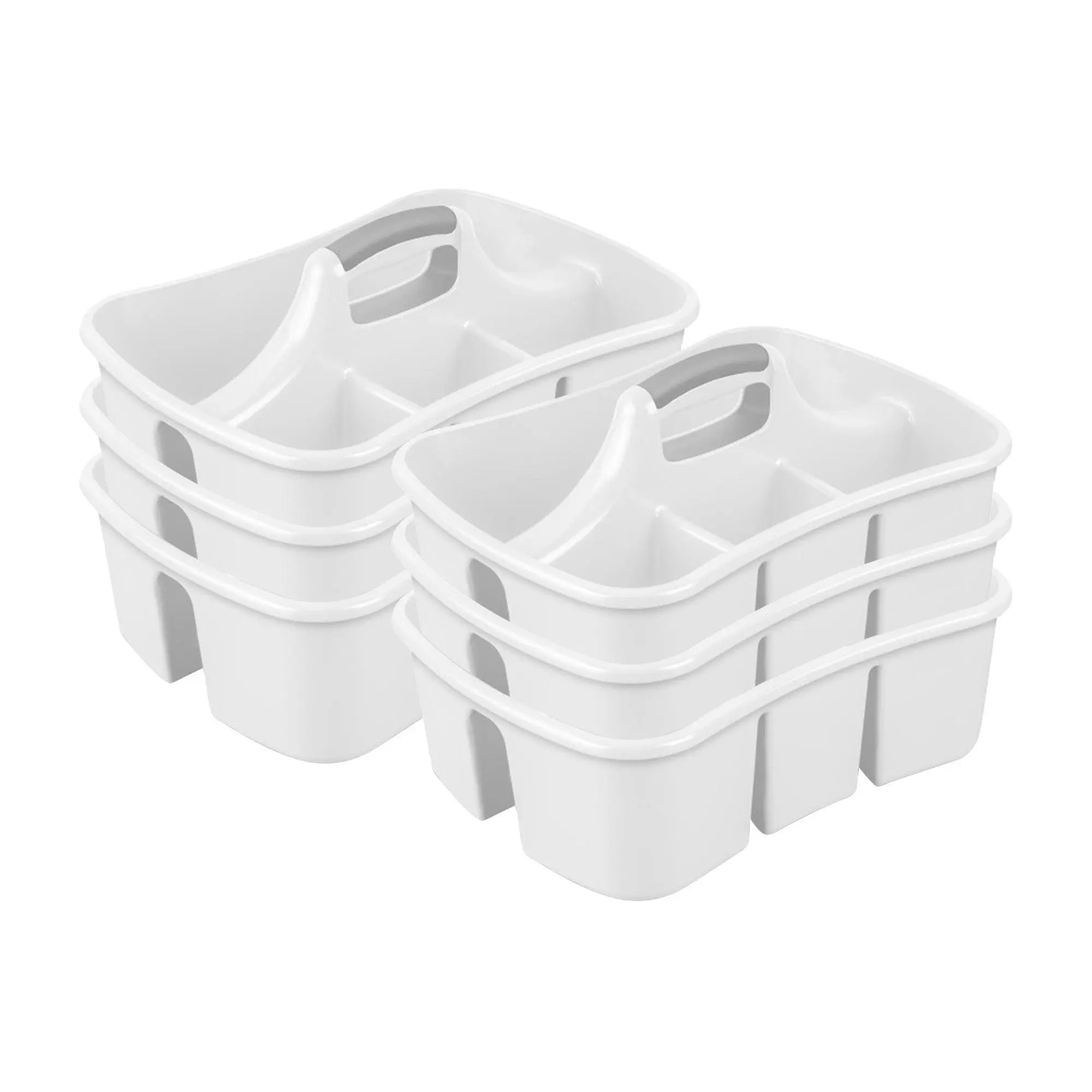 Sterilite Divided Storage Ultra Caddy Portable Storage Organizers, White, 6 Pack