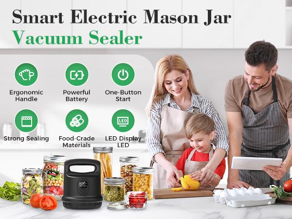 Automatic Electric Mason Jar Vacuum Sealer,Jar Vacuum Sealer for Wide and Regular Mouth Mason Jars with Ergonomic Handle,Cordless Vacuum Sealing Machine Outdoorfun Kitchen Appliances TikTokShopBacktoSchool Portable Smart