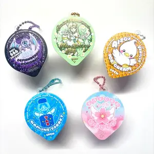 Scented Squishy Pudding Container Keychain - Jelly Slime Fidget Original Artwork Stim Toy Anime Kawaii Magical Girl Art Aisu's Vanilla Ice Cream Lili's Demonberry Pudding Ramune Sorbet Queen Peradonna's Pear Blossom Jelly Sakura Jelly