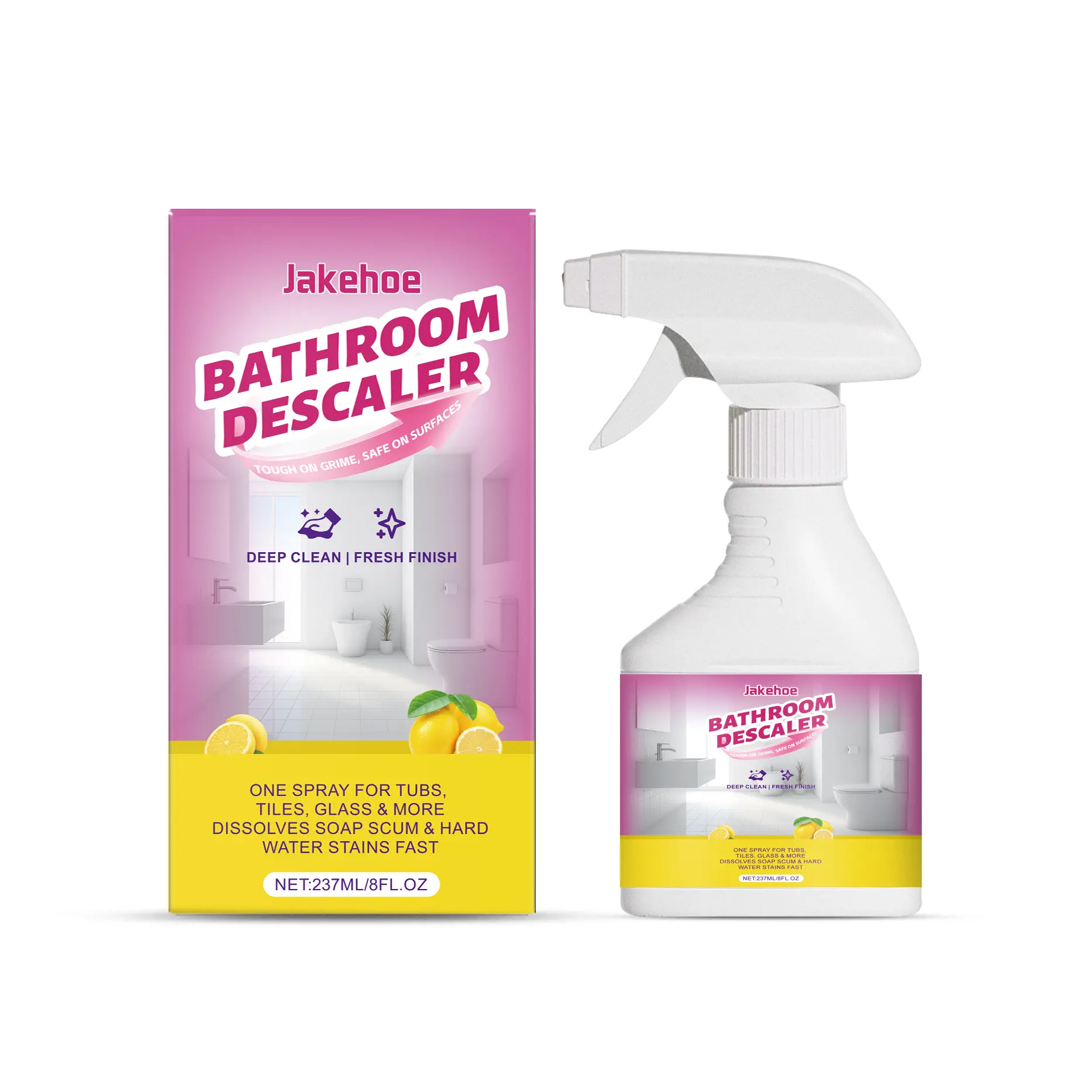 Jakehoe Bathroom Descaling Cleaning Spray - 237ml/8fl.oz, Dissolves Soap Scum & Hard Water Stains Fast, Ideal for Tub, Tiles, Glass & More