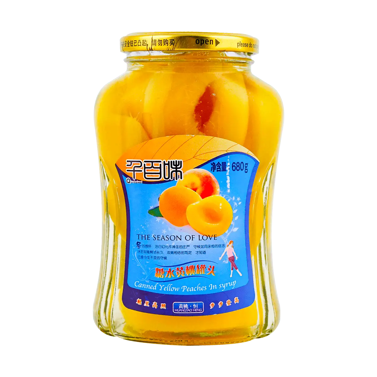 QIANBAIWEI Canned Yellow Peaches - 0% Fat, Ready-to-Eat Fruit Dessert, 680g