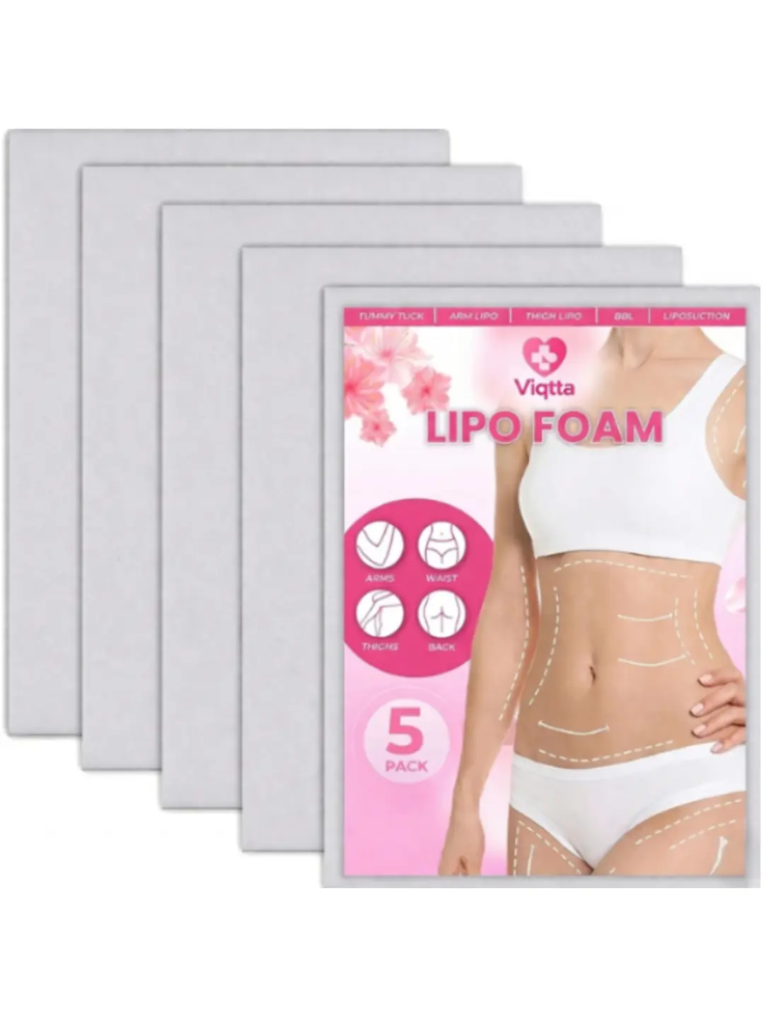 5 Pack Lipo Foam Pads, Solid PU Foam Shapewear for Essential Post-Surgery Compression, Soft Abdominal Support for Tummy Tuck & Lipo Recovery, Uniform, No Closure, Plain, Reduces Bruising