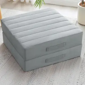 2 Pcs High Density Foam Floor Pillow Upgraded Large Pillows Seating for Adults Outdoor Floor Cushion with Soft Tufted Cover Yoga Pillows for Sitting On Floor 22 Inch Light Gray