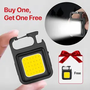 Mini LED Chain Flashlight, 2 PCS COB Portable Camping Light, USB Rechargeable Work Light with Keychain & Bottle Opener Function, Waterproof Camping Hand Light, Folding Work Light for Outdoor Camping, Emergency, Hiking, Auto Repair