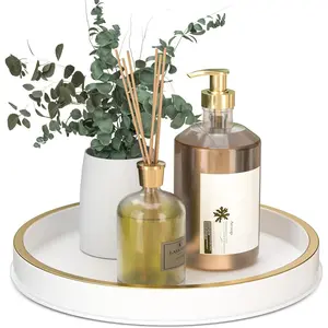 Bathroom Tray for Sponge and Soap, 10 Inch Metal Iron Round Decorative Tray for Kitchen Counter Sink Countertop Organizer, Perfume Candle Vanity Trays for Bathroom Decor, White Brushed