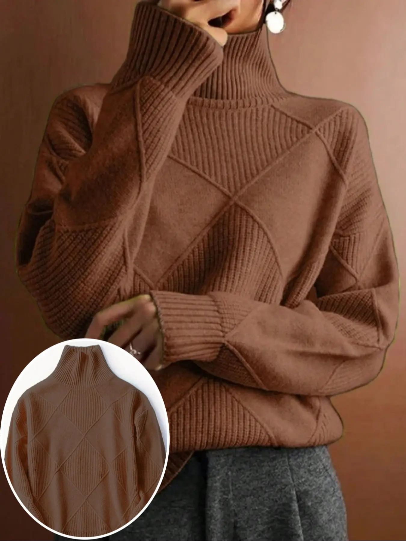 Autumn Winter High Neck Turtleneck Pullover Sweater Long Sleeve Shirt, Casual Fitted Knit Top for Women, Warm & Comfortable Daily Wear