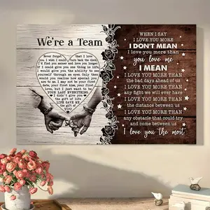 1 Piece Couple Love Quotes Wooden Frame Canvas Painting - Proposal/Anniversary Gift, Home Decor Products, with "We Are a Team" and Wedding Vow Poem, Ready-to-Hang Heart-Shaped Hand Art, Suitable for Wife/Husband, Home Wall Decoration, Room Wall Art