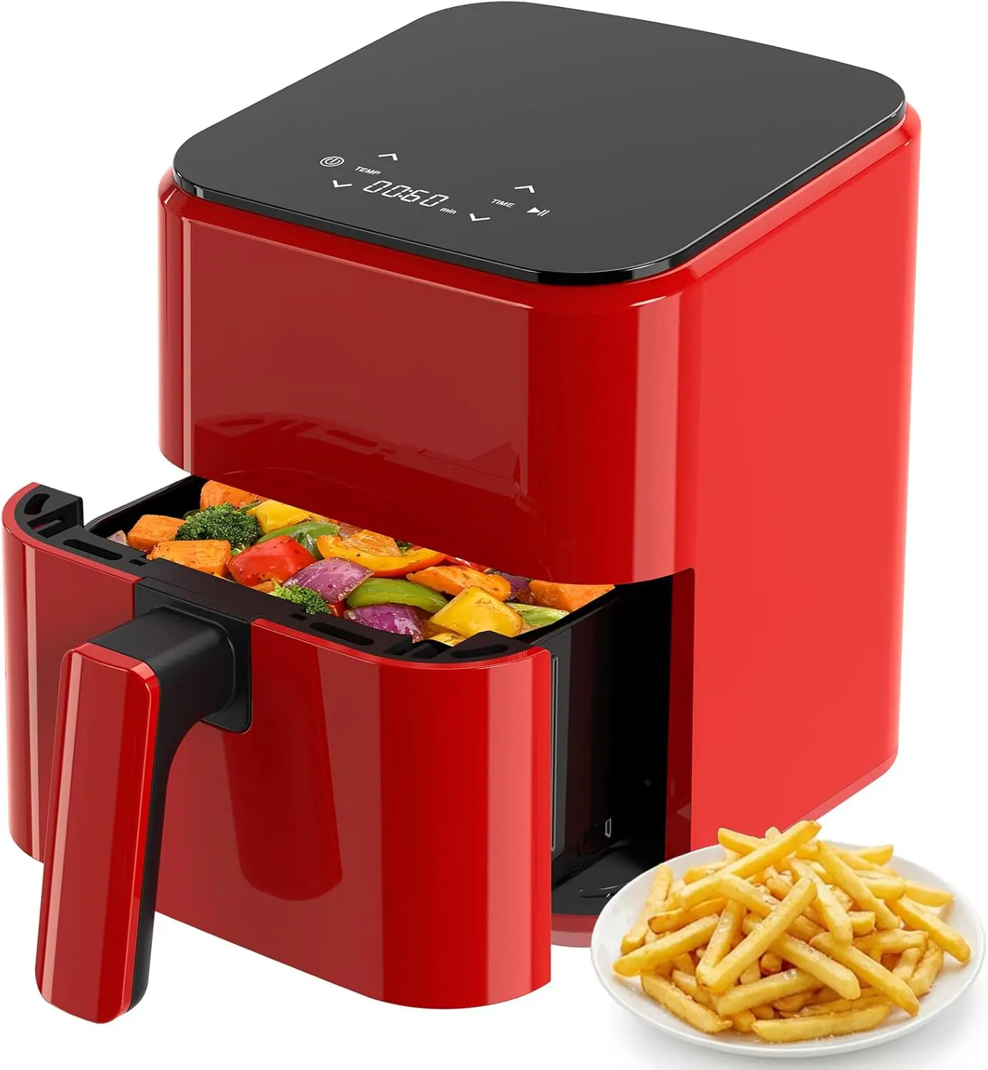 3QT Small Air Fryer, Compact Digital Air Fryer with 400℉ Precision Control, Nonstick Dishwasher-Safe Basket, 800W Mini Air Fryer for Roast, Bake, Reheat – Red/Black/White