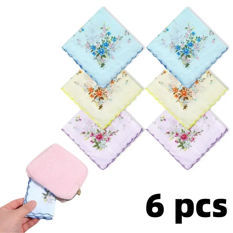 6 pcs women's elegant floral handkerchief set, soft retro floral handkerchief, suitable for weddings, graduation ceremonies, afternoon tea parties, and formal occasions