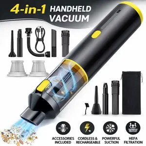 Rechargeable Car Vacuum, 4-in-1 Portable Compact Handheld Cordless Automotive Interior Cleaner with Powerful Suction, Type-C Charging, Accessories for Car Seat Detailing