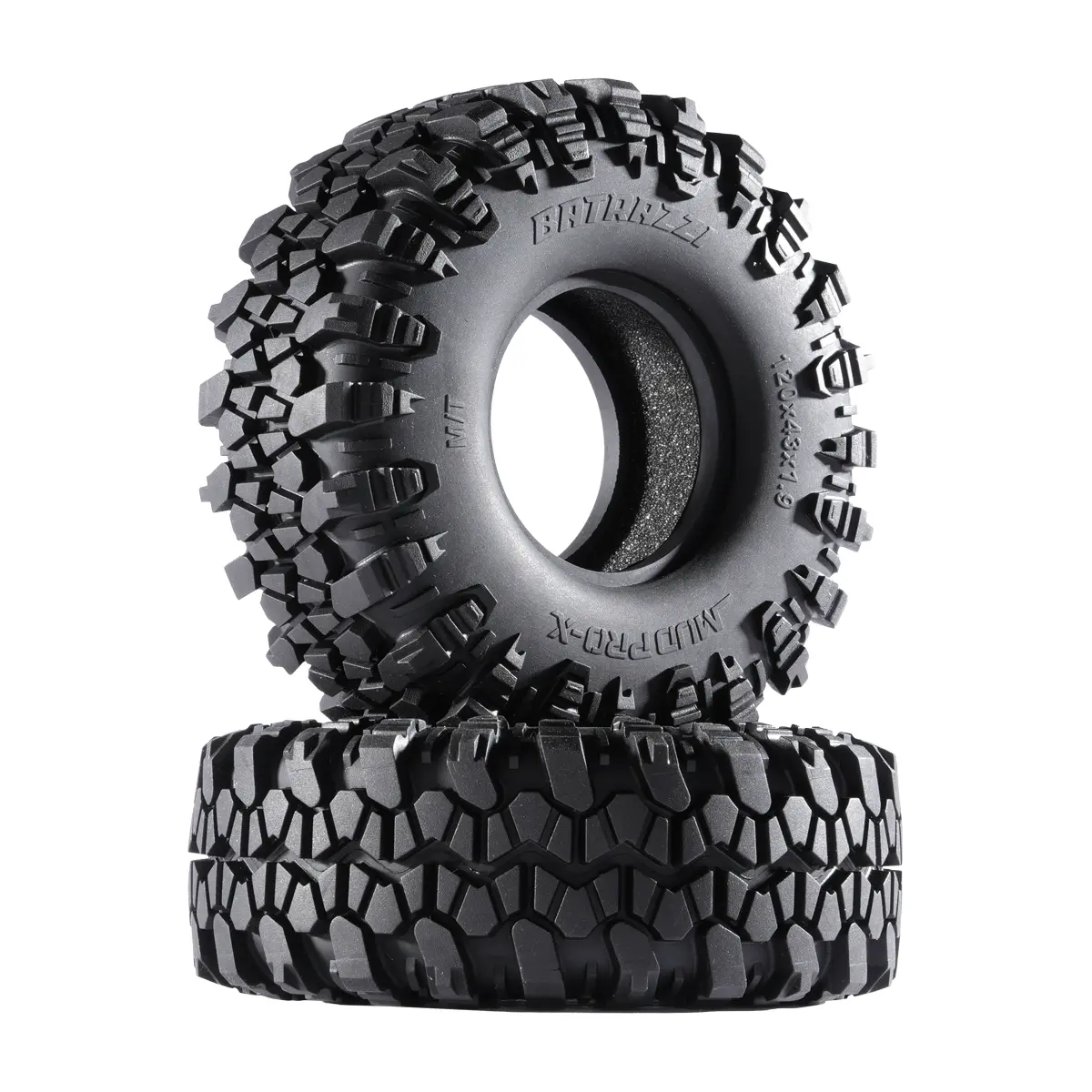 BATRAZZI 1.9” Off Road Durable Mud Pro-X M/T Tires, 120*43mm Electric RC Toy Accessories (2pcs), Off Road Tires, Durable Tires