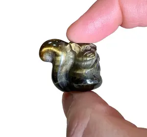 Tiger's Eye Crystal Squirrel Gift Set with Selenite Stone and Information Cards Metaphysical Properties Crystal Healing Stone of Clarity Reiki Palm Stone/Pocket Stone