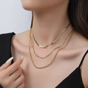 Layered Flat Chain Necklace For Women And Men,  Titanium Steel Chain Trendy Everyday Jewelry stack Cros men's