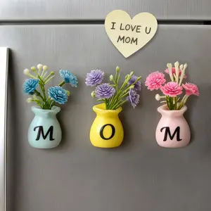 Mom Birthday Gifts Mini Vase Magnets for Fridge Cute Tiny Plant Refrigerator Magnets Ceramic Flower Vases with Artificial Flowers Mom Gifts from Daughter or Son Thanksgiving Christmas Mother’s Day