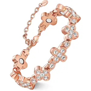 Women's Pure Copper Magnetic Crystal Bracelet - 3800 Gauss Ultra-Strength Magnet, Dazzling Austrian Crystals, Flower Design Exquisite Trendy High Quality Fashion Wrist Costume Jewelry Gift, Crystal Bracelets, Exquisite Trendy Bracelet
