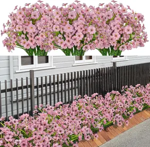 10 Bundles Artificial Flowers for Outdoor Outside Spring Summer Decoration UV Resistant Faux Flowers No Fade Fake Plastic Plants Garden Porch Window Box Decorating (Pink)