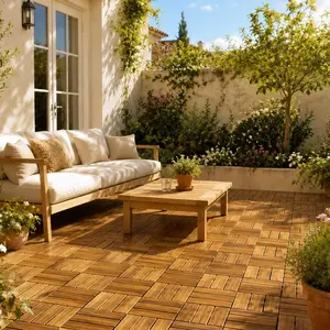 10pcs 12"×12" Interlocking Wood Grain Deck Tiles (10 sq ft), Waterproof Anti-Slip Patio Flooring with All-Weather Performance, Drainage Gaps, Snap-In Design for Outdoor Garden, Indoor Balcony, Beach Poolside