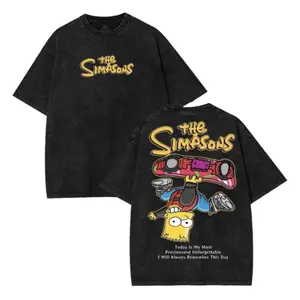 Vintage T-Shirt - Oversized Black Acid Wash The Simpsons Streetwear Graphic Tee