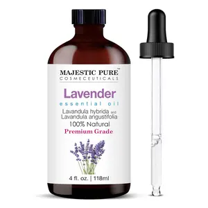 MAJESTIC PURE Lavender Essential Oil with Glass Dropper | 100% Pure and Natural Lavender Oil | Premium Grade Essential Oils for Diffusers, Skin, Aromatherapy, Massage | 4 Fl Oz Majestic Pure