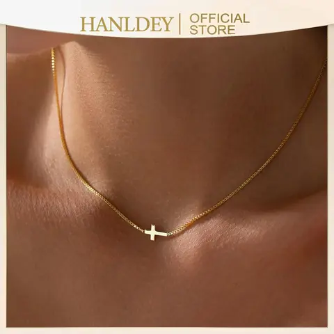 Women's 14K Gold Plated Classic Cross Pendant Necklace - Dainty Charm Box Chain Choker, Exquisite Trendy Christian Religious Jewelry, Non Tarnish Tarnish Proof Nickel-Lead-Free Daily Wear Accessory