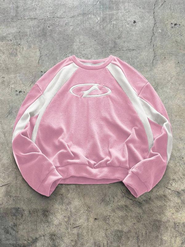 Graphic Crewneck Christmas Sweatshirt Color Block Long Sleeve Thermal Pullover Tops Streetwear