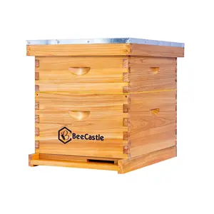 BeeCastle 10 Frame Beeswax Coated Langstroth Beehive Deep Medium Box with Cedarwood Construction & Wooden Frame for Beginners & Pro Beekeepers Home Insulation