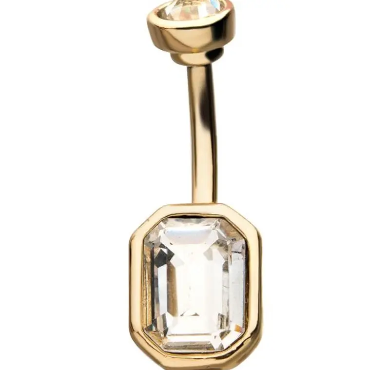 14g PVD-On Gold Cubic Zirconia Belly Button Ring, Chic Stainless Steel Body Jewelry for Fashion Enthusiasts