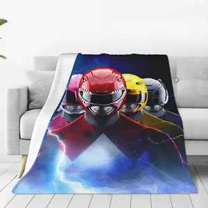 280GSM Flannel Throw Blanket Cartoon Anime Soft Plush Blanket Comfortable Warm Durable Breathable Mighty Morphin Power Rangers Living Room Sofa Decor
