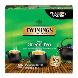 Twinings Pure Green Tea 100 Individually Wrapped Tea Bags – Smooth, Refreshing, Caffeinated, Hot or Iced, Pack of 1, 100 Count