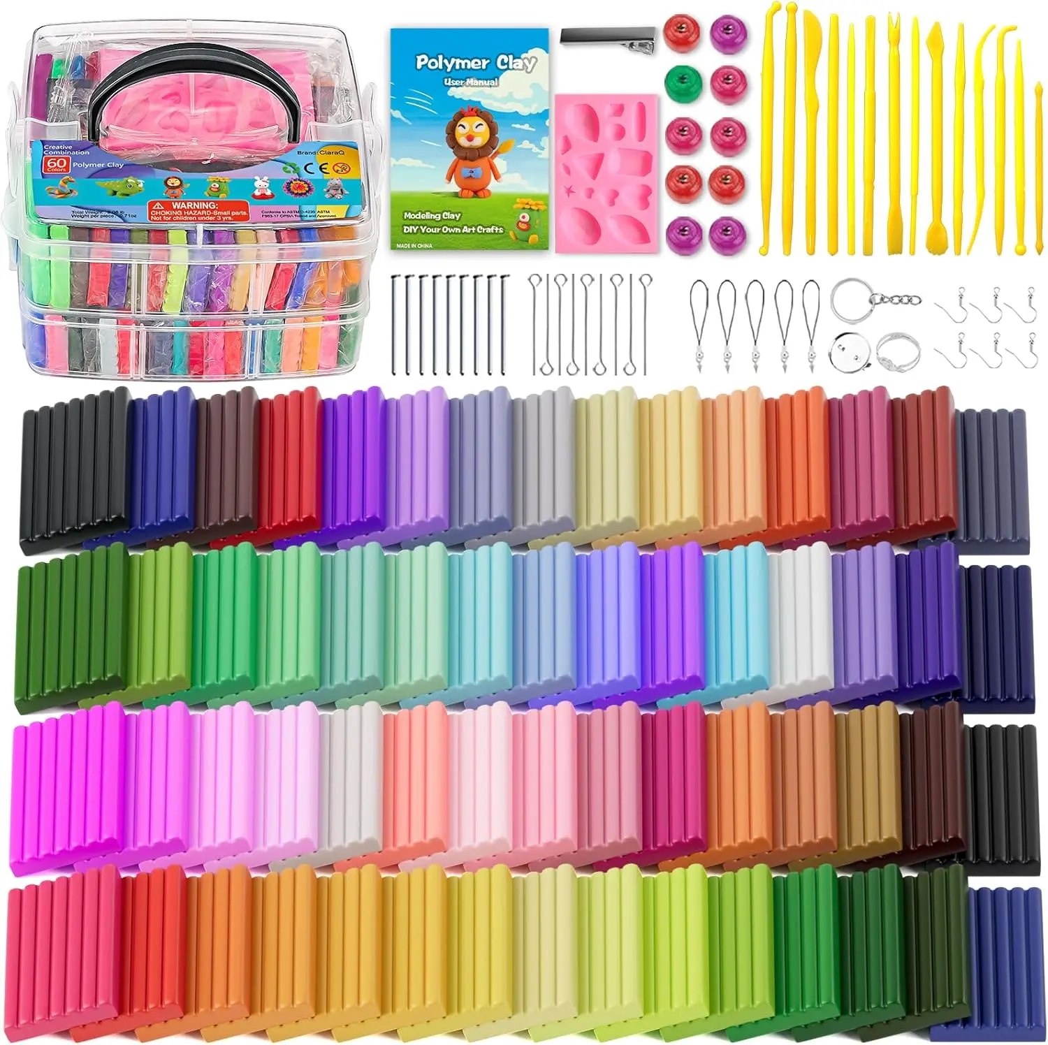 Polymer Clay Starter kit, Oven Bake Modeling Clay with Sculpting Tools, 60 Colors, 3.24 lb