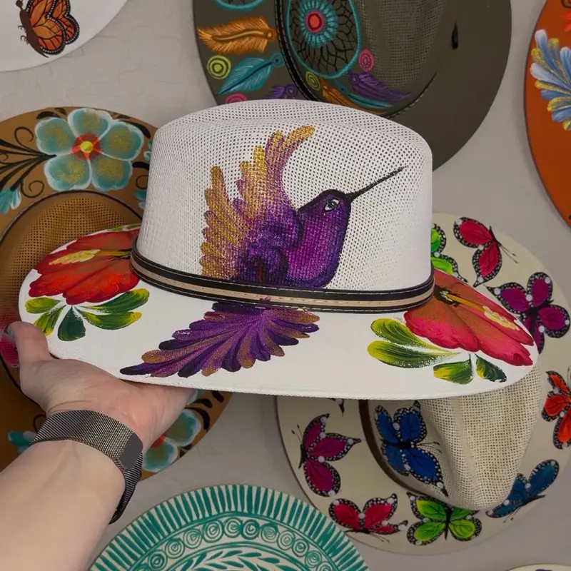 Hand-Painted Mexican Hummingbird Hat