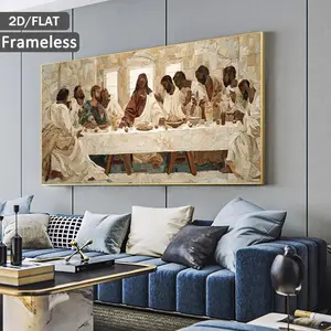 2D Flat 1PC 19.68*39.37in/50cm*100cm Frameless Mosaic Style The Last Supper Jesus And Disciples Religious Scene Print Art, Art Prints, Wall Art Canvas Painting For Living Room Wall Decor for Home Decoration