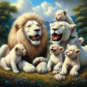 5D DIY Full Drill Round Diamond Painting - Diamond Painting Kit Lion Family Mosaic Canvas DIY Wall Art, Home Wall Decoration Animals