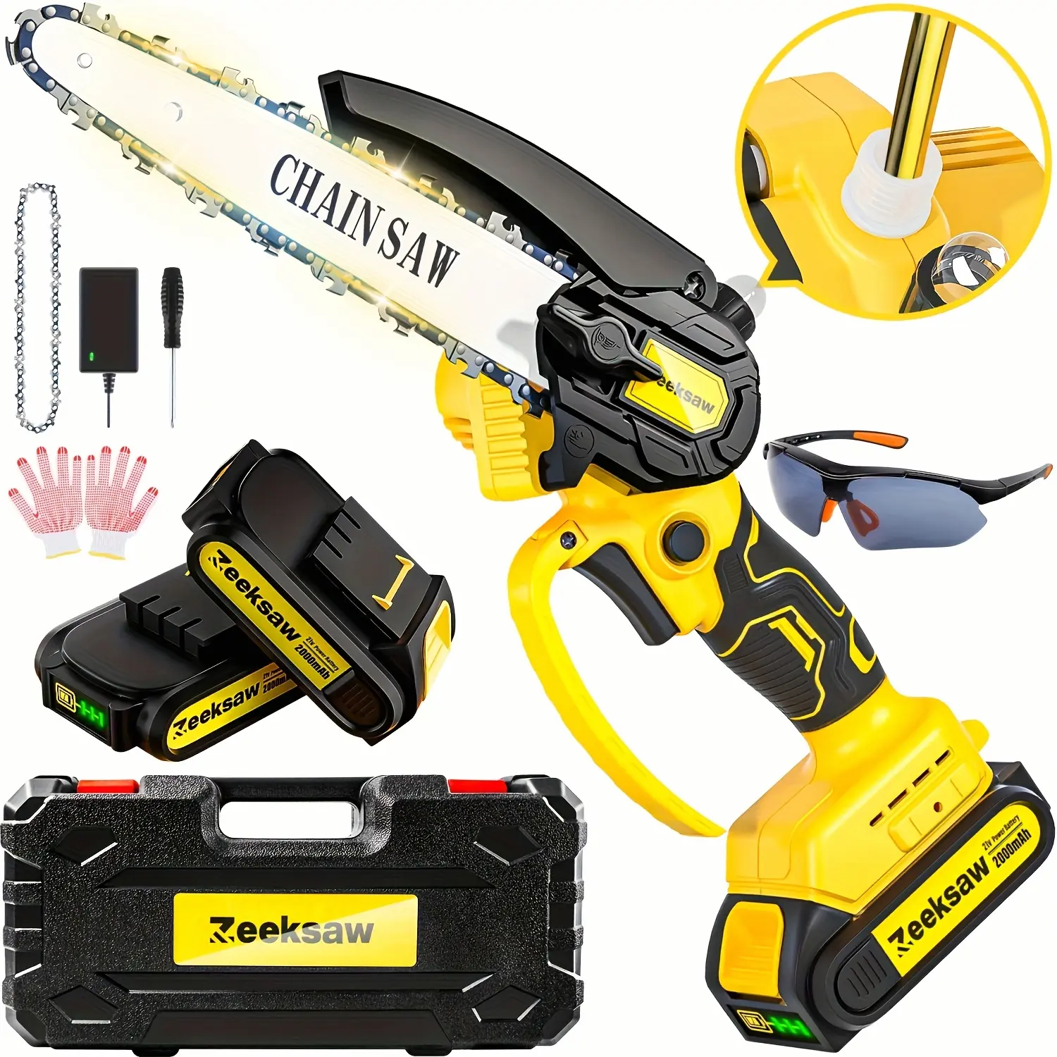 Mini Chainsaw Cordless 6 Inch with Oiler, Handheld Chain Saw with Security Lock [Seniors Friendly], Hand Held Chain Saws Battery Powered with Automatic Oiler, UPGRADE