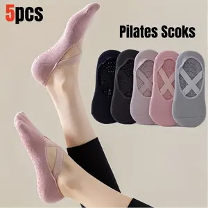 5Pcs Comfortable Pilates Socks,  Women's Short Boat for Yoga, Fitness, Dance, and Indoor Activities, Silicone Anti-slip Soles, Breathable, Moisture-wicking, and Soft Fabric, Athletic Socks Minimalist