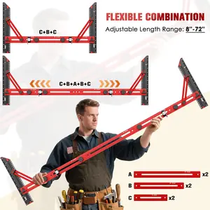 Stair Tread Template Tool for Accurate Measurement of Stairs, Stair Measurement Tool with Triangular Structure Support and Edge Flip Stop, 8- 72inch Solid Aluminum Alloy Stair Tread Clamp