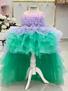 Girl's Colorblock Big Bow Decor Tiered Layer Hem Tulle Party Dress, Elegant Sleeveless Round Neck Zipper Back A Line Dress for Wedding Guest, Kids Clothes for All Seasons