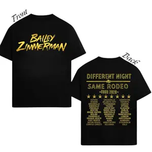Bailey Zimmerman Different Night Same Rodeo Tour 2026 T-Shirt – Country Music Western Graphic Tee, Bold Signature Front Print & Full Tour Dates Back Design, Rodeo Country Fan Merch Unisex Cotton Shirt