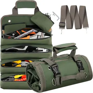 Roll Up Tool Bag, Heavy Duty Roll Up Tool Bag Organizer,  Tool Roll Bag Organizer, Foldable Portable Tool Bags, Men's  Suitable for Mechanics Welding Electricians (Green)