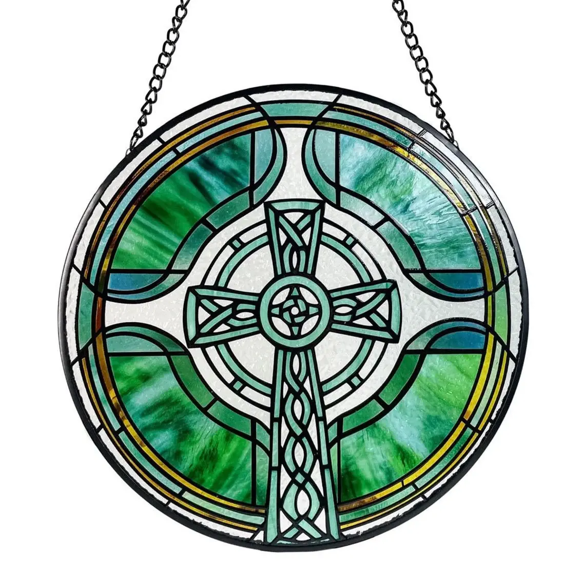 Celtic Cross Stained Glass Suncatcher, Gifts, Ireland, Wall Art, Window Hanging, Indoor Decor, Sun Catcher Circle  Ornaments Decoration