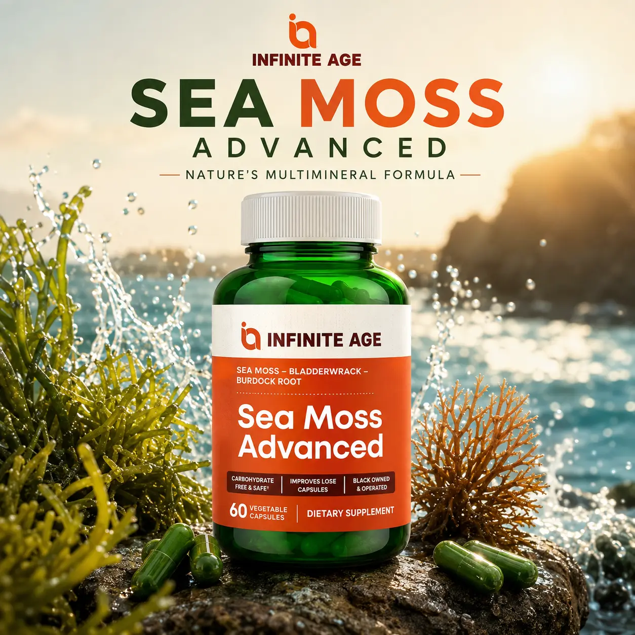 Sea Moss Capsules 1250mg – Plant-Based Superfood Supplement for Daily Wellness Support (60 Count)