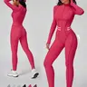 Women's Bodycon Cut Full Sleeve Workout Jumpsuit - Contour Seam, Tummy Control Abdominal Zip-Up, Padded, Full-Length Shapewear, Edge Seams, Sleek Lines, Full Coverage, Workout Gym Clothing, Yoga/Pilates Activewear,outdoorfun