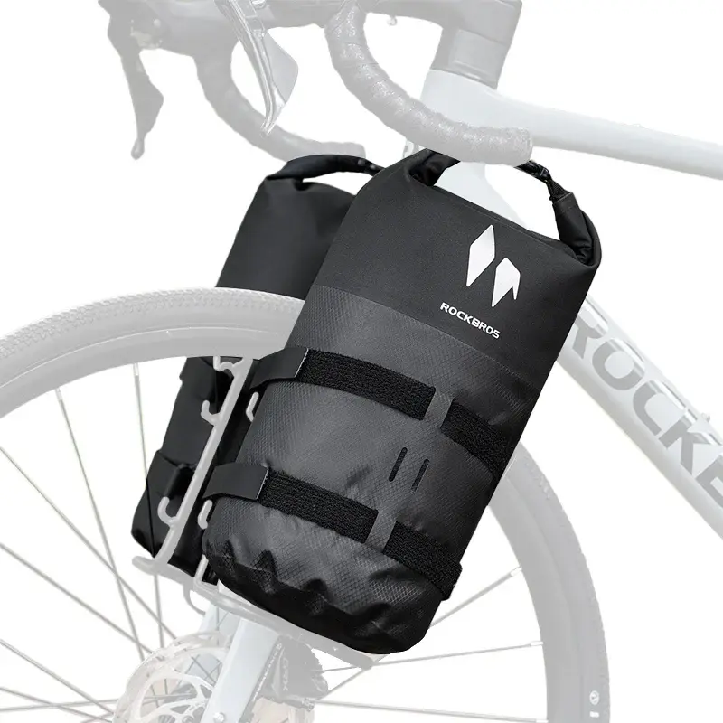 ROCKBROS Waterproof Fork Bag for Adults, 7L Roll-Top Polyester Functional Gear with 3-Point Mount for Outdoor Cycling, Bikes, Buckle, Roll-Top Close, Three-Point Velcro