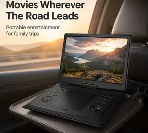 PJGCWB Portable CD DVD Player, 17.9" HD Multimedia Video Player with 270° Rotation, 180° Flip, TV Sync, DVD/USB/SD Support, Dual Stereo Speakers, Region Free, Long Battery Life, Compact ABS Design, for Car & Home Use, Remote Audio System